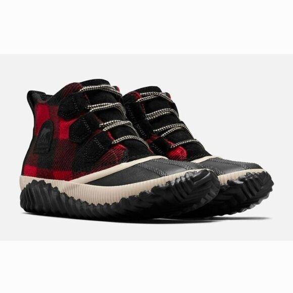 Sorel Out N About Buffalo Plaid Duck Boot in Red & Black Size 8 - Picture 1 of 13